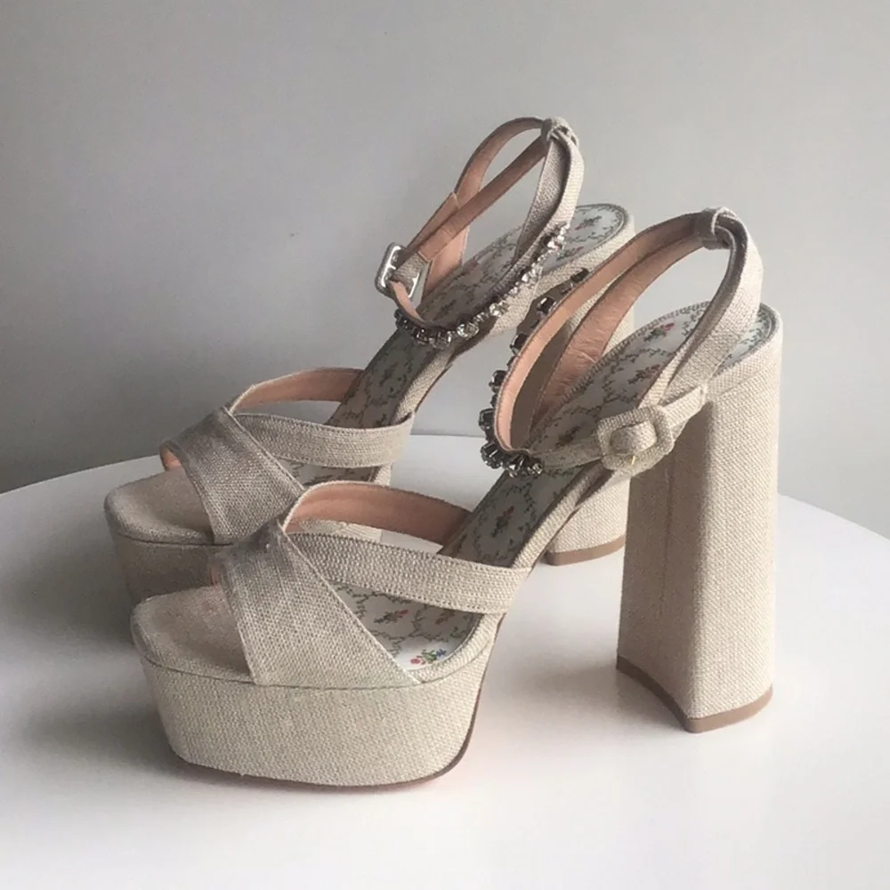 Hill House Home party jeweled Beige Platform heels Sandals